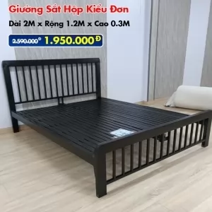[Rộng 1.2m] Giường Sắt Hộp Kiểu Đơn Đen