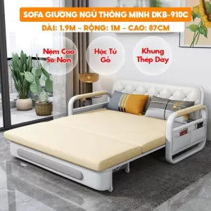 [Rộng 1m - Màu Kem ] Sofa Giường DAKITA DKB-910C - Êm Ái - Hộc Tủ Gỗ