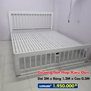 [Rộng 1.2m] Giường Sắt Hộp Kiểu Đơn Trắng Kem