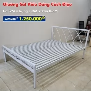 [Rộng 1.2M] Giường Sắt Kiểu Cách Điệu DAKITA Trắng Kem