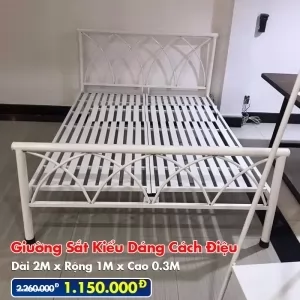[Rộng 1M] Giường Sắt Kiểu Cách Điệu DAKITA Trắng Kem