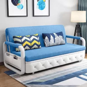 Ghế Sofa Giường DAKITA DKB-910-Xanh Thiên Thanh Có hộc tủ - Giường Ngủ Thông Minh Gấp Thành Sofa [ Vải thoáng mát]