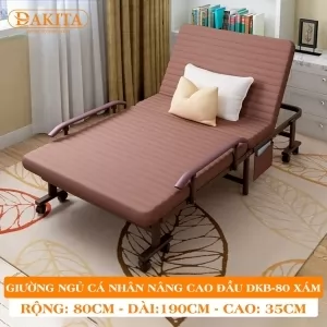[Rộng 80cm] Giường Ngủ Cá Nhân Có Nệm Xếp Gọn DAKITA DKB-80 NÂU