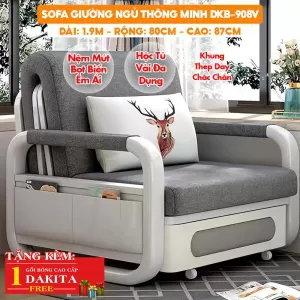 Sofa Giường DAKITA DKB-908V - Rộng 80cm - Nệm Mút Bọt Biển - Hộc Tủ Vải