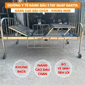 [Khung Inox- 2 Tay Quay]. Giường Y Tế Đa Năng Có Nệm DAKITA Khung Inox 2 Tay Quay