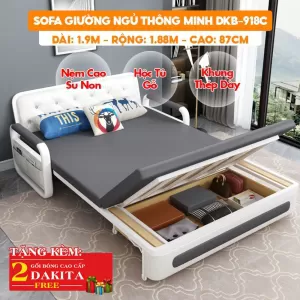 [Rộng 1.88m - Nệm Cao Su Non] Sofa Giường DAKITA DKB-918C - Da Đen - Êm Ái - Hộc Tủ Gỗ