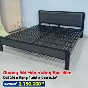 [Rộng 1.6M] Giường Sắt DAKITA Hộp Vuông Bọc Nệm Đẹp Hiện Đại