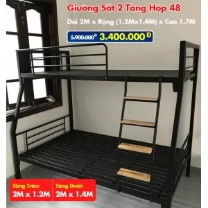 Giường Sắt Hai Tầng Hộp 48 Trên 1m2 Dưới 1m4 DAKITA Đen