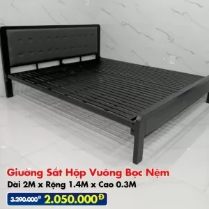 [Rộng 1.4M] Giường Sắt DAKITA Hộp Vuông Bọc Nệm Đẹp Hiện Đại
