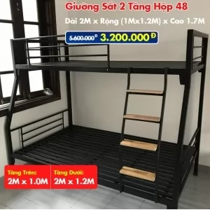 Giường Sắt Hai Tầng Hộp 48 Trên 1m Dưới 1m2 DAKITA Đen