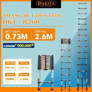 Thang Inox Rút Đơn DAKITA R-260 (2.6M) [NHỎ GỌN - TẢI TRỌNG LỚN]
