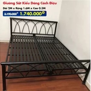 [Rộng 1.6M] Giường Sắt Kiểu Cách Điệu DAKITA Đen