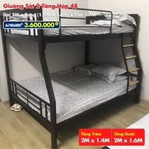 Giường Sắt Hai Tầng Hộp 48 Trên 1m4 Dưới 1m6 DAKITA Đen
