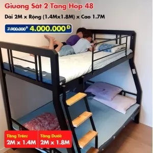 Giường Sắt Hai Tầng Hộp 48 Trên 1m4 Dưới 1m8 DAKITA Đen