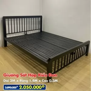 [Rộng 1.4m] Giường Sắt Hộp Kiểu Đơn Đen