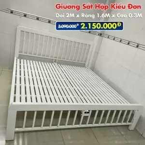  [Rộng 1.6m] Giường Sắt Hộp Kiểu Đơn Trắng