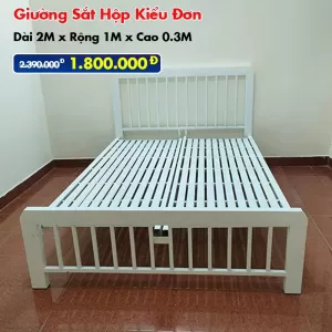 [Rộng 1m] Giường Sắt Hộp Kiểu Đơn Trắng DAKITA