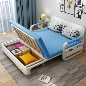 Ghế Sofa Giường DAKITA DKB-918-Xanh Thiên Thanh Có hộc tủ - Giường Ngủ Thông Minh Gấp Thành Sofa [ Vải thoáng mát]