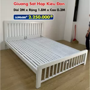 [Rộng 1.8m] Giường Sắt Hộp Kiểu Đơn Trắng DAKITA