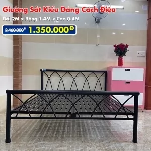[Rộng 1.4M] Giường Sắt Kiểu Cách Điệu DAKITA Đen