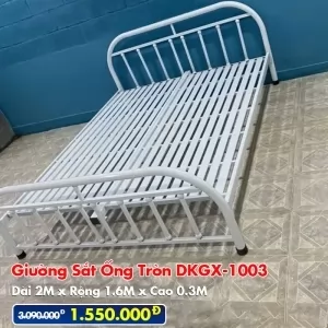 [Rộng 1.6m] Giường Sắt Ống Tròn DAKITA DKGX-1003 Trắng Kem