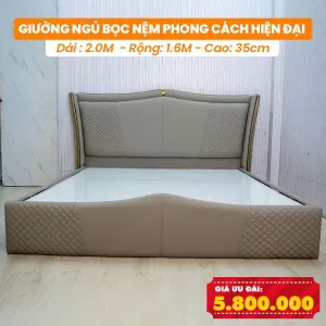 [Rộng 1.6m – Màu Xám] Giường Ngủ Bọc Nệm DAKITA Phong Cách Hiện Đại