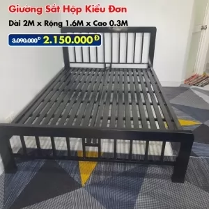  [Rộng 1.6m] Giường Sắt Hộp Kiểu Đơn Đen
