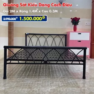 [Rộng 1.4M] Giường Sắt Kiểu Cách Điệu DAKITA Đen