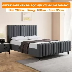 [Rộng 1.8m – Màu Xám Đậm] Giường Ngủ Hiện Đại Khung Gỗ Bọc Nệm Vải Nhung DKB-8001 Xám Đậm