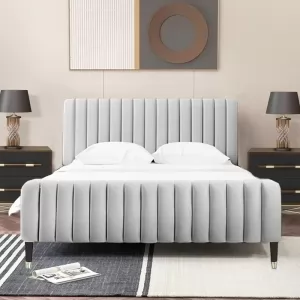 [Nhiều màu sắc] Giường Ngủ Hiện Đại Khung Gỗ Bọc Nệm Vải Nhung DKB-6001