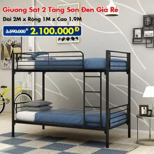 [Rộng 1m - Đen] Giường Sắt 2 Tầng Sơn Đen DAKITA
