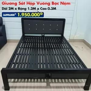 [Rộng 1.2M] Giường Sắt DAKITA Hộp Vuông Bọc Nệm Đẹp Hiện Đại
