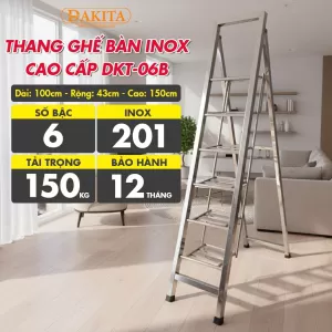 [6 Bậc – Khung Inox] THANG GHẾ BÀN INOX CAO CẤP DKT-06B