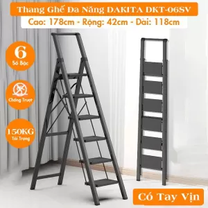 [6 BẬC - BẬC THANG TO]. Thang Ghế Đa Năng DAKITA DKT-06SV – Chữ A 1.78m