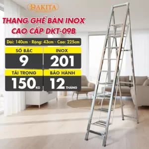 [9 Bậc – Khung Inox] THANG GHẾ BÀN INOX CAO CẤP DKT-09B