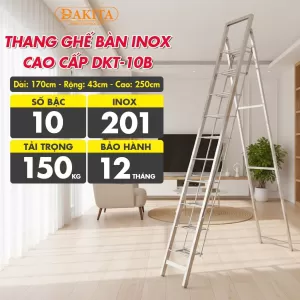 [10 Bậc – Khung Inox] THANG GHẾ BÀN INOX CAO CẤP DKT-10B