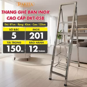 [5 Bậc – Khung Inox] THANG GHẾ BÀN INOX CAO CẤP DKT-05B
