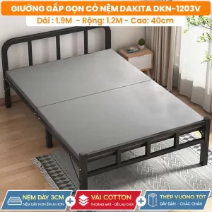 [SIÊU RỘNG - NỆM DÀY - THÉP TỐT] Giường Ngủ Có Nệm Gấp Gọn DAKITA DKN-1203V Xám Đậm