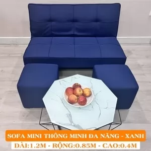 SOFA BED MINI VẢI NỈ MÀU XANH ĐẬM - RỘNG 1M DÀI 1M2 [SIÊU ĐẸP - ĐỔI MỚI 90 NGÀY ]