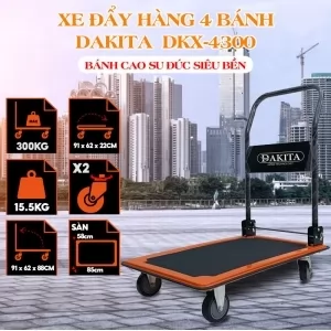 Xe Đẩy Hàng DKX4300 Tải 300Kg 4 Bánh Cao Su Đúc Siêu Bền
