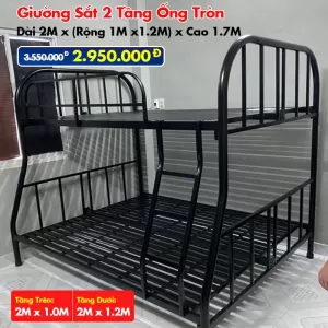 Giường Sắt Hai Tầng Ống Tròn Trên 1m Dưới 1m2 DAKITA Đen