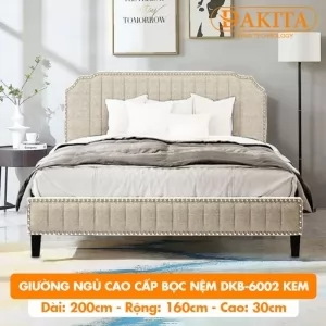 [Rộng 1.6m – Màu Kem] Giường Ngủ Cao Cấp Bọc Nệm DKB-6002 Kem - Vải Bố Thoáng Mát