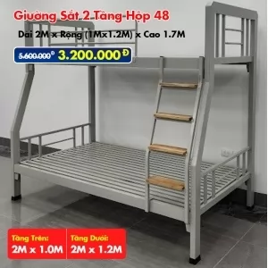 Giường Sắt Hai Tầng Hộp 48 Trên 1m Dưới 1m2 DAKITA Trắng Kem