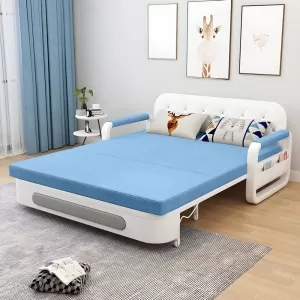 Ghế Sofa Giường DAKITA DKB-910-Xanh Thiên Thanh Có hộc tủ - Giường Ngủ Thông Minh Gấp Thành Sofa [ Vải thoáng mát]