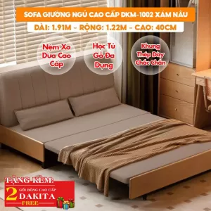 [Rộng 1.22m - Nệm Xơ Dừa] Sofa Giường DAKITA DKM-1002- Xám Nâu - Hộc Tủ Gỗ