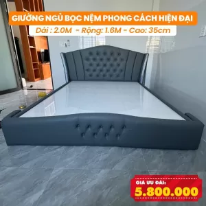 [Rộng 1.6m - Màu Xám Đậm] Giường Ngủ Bọc Nệm DAKITA Phong Cách Hiện Đại