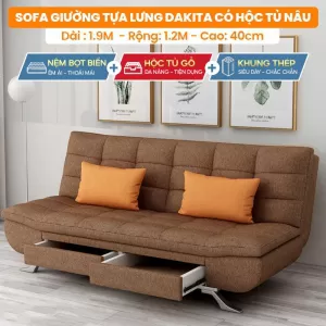 [Màu Nâu - Hộc Tủ Gỗ - Chân Thép Dày] Sofa Giường Cao Cấp Nệm Dày Thương Hiệu DAKITA