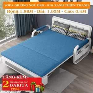 Ghế Sofa Giường DAKITA DKB-918-Xanh Thiên Thanh Có hộc tủ - Giường Ngủ Thông Minh Gấp Thành Sofa [ Vải thoáng mát]
