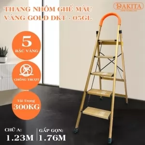 [SIÊU BỀN - TẢI LỚN] Thang nhôm ghế DAKITA DKT-05GL – Chữ A 1.23m [NHẸ - DỄ XÀI - BẬC THANG TO]