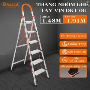 Thang nhôm ghế DAKITA DKT06 – Chữ A 1.48m [NHẸ - DỄ XÀI - BẬC THANG TO] 